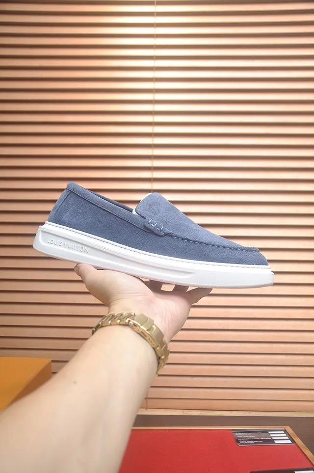 Louis Vuitton Daim Bleu Blanc dessus mocassin-cousu vamp loafer 4