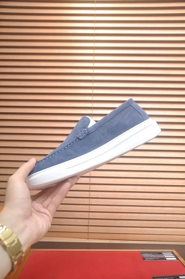 Louis Vuitton Daim Bleu Blanc dessus mocassin-cousu vamp loafer 5