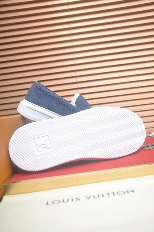 Louis Vuitton Daim Bleu Blanc dessus mocassin-cousu vamp loafer 7