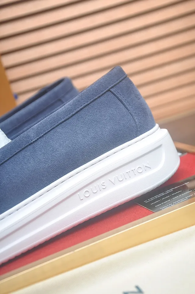 Louis Vuitton Daim Bleu Blanc dessus mocassin-cousu vamp loafer 9