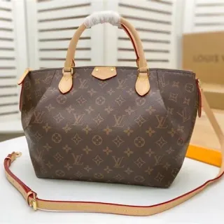 Louis Vuitton marrón beige monograma lienzo marrón cuero borde Boston Bag