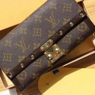 Louis Vuitton Brown Beige Monogram Coated Canvas Dark Leather Trim Long Wallet