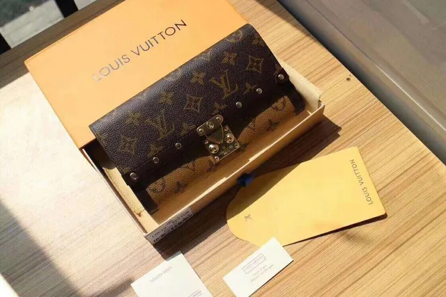 Louis Vuitton Brown Beige Monogram Coated Canvas Dark Leather Trim Long Wallet 10