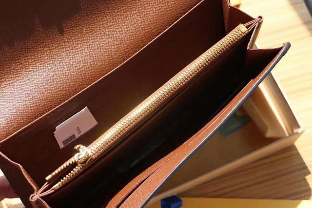 Louis Vuitton Brown Beige Monogram Coated Canvas Dark Leather Trim Long Wallet 11