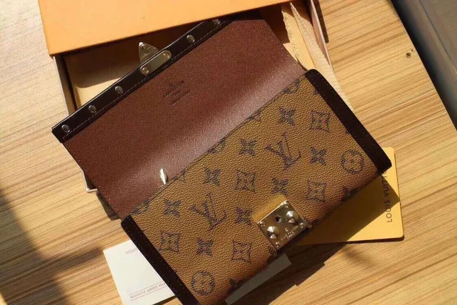 Louis Vuitton Brown Beige Monogram Coated Canvas Dark Leather Trim Long Wallet 14