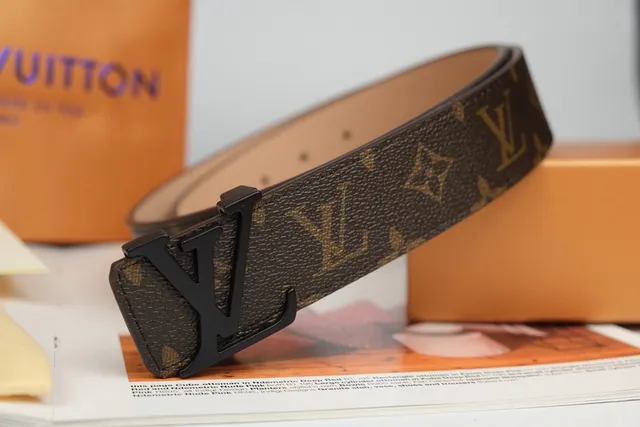 Louis Vuitton Brown Black Monogram-Coated Canvas Interlocking LV Buckle Leather Belt 4