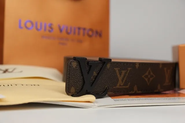 Louis Vuitton Brown Black Monogram-Coated Canvas Interlocking LV Buckle Leather Belt 5