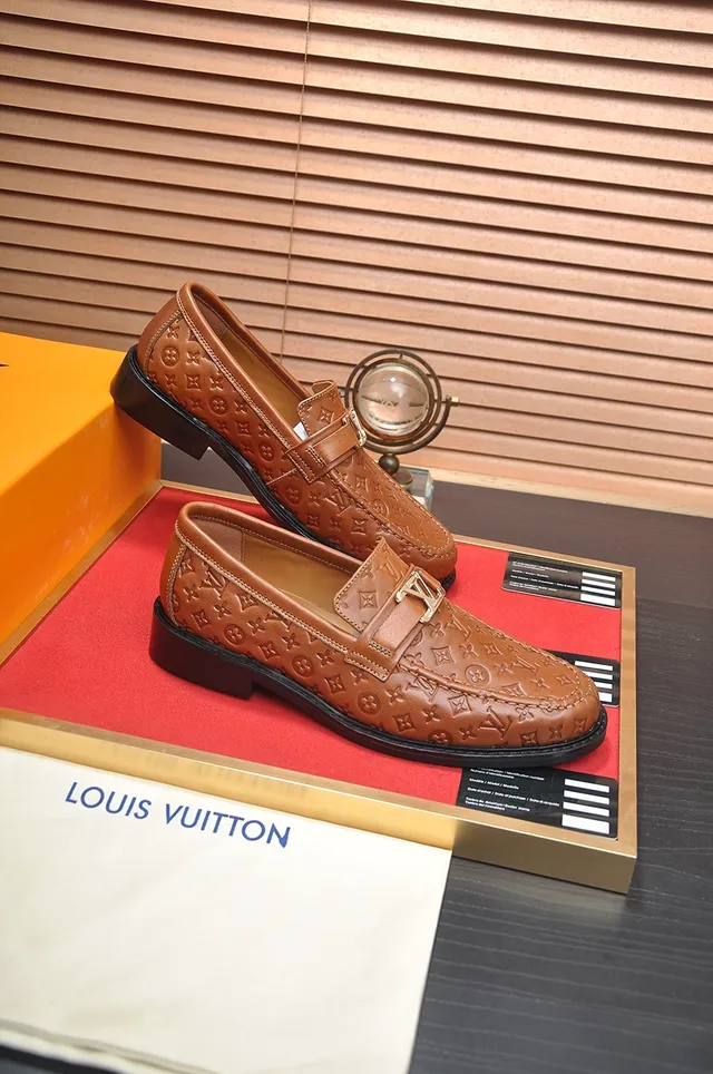 Louis Vuitton Brown Black Monogram-Embossed Leather Double-Strap Buckle Loafer 4