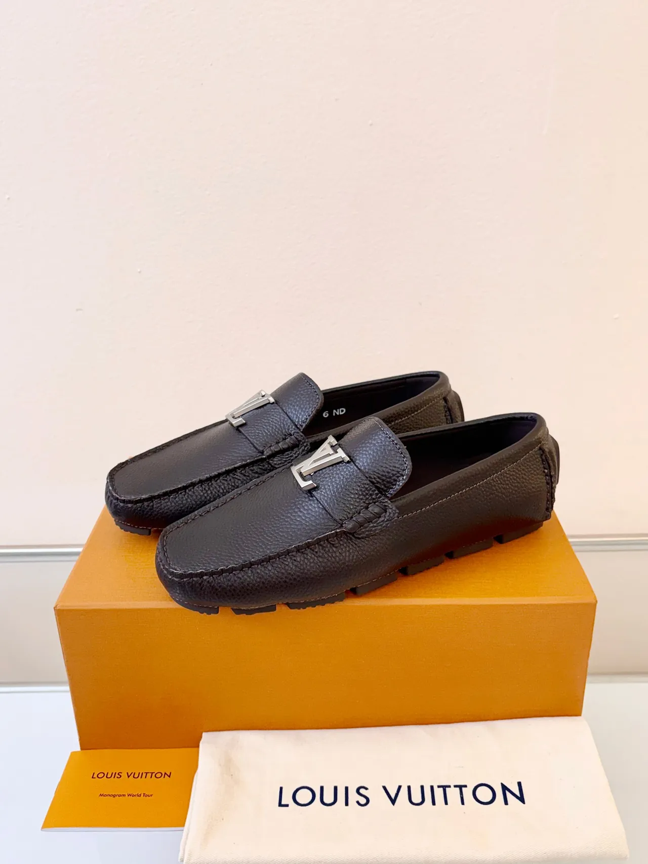 Louis Vuitton Brown Black Pebbled Leather LV Monogram Buckle Loafer 2