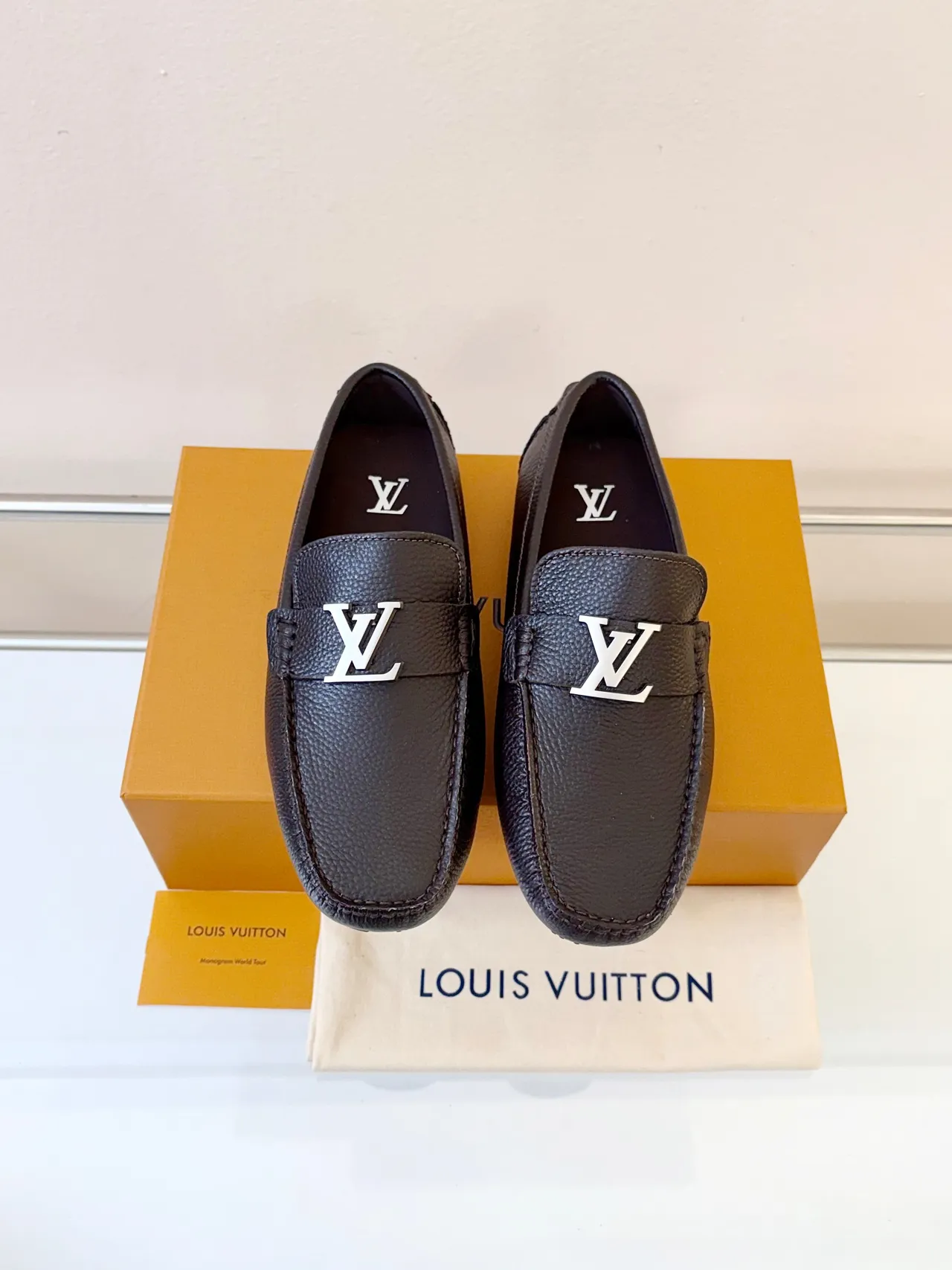 Louis Vuitton Brown Black Pebbled Leather LV Monogram Buckle Loafer 6