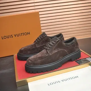 Louis Vuitton Brown Black Suede Upper Moc-Toe Construction Derby Shoes