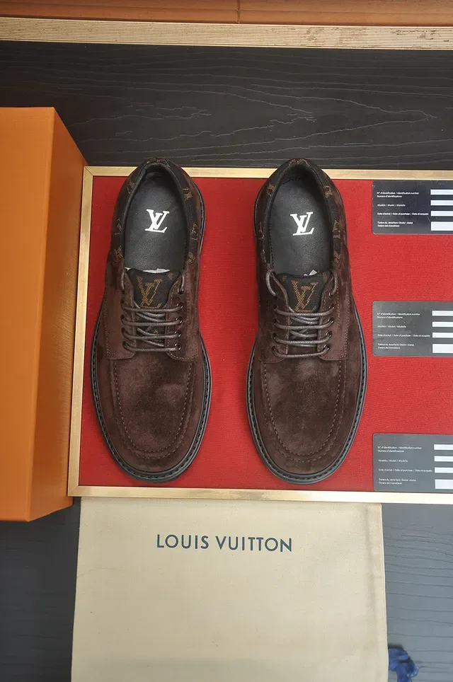 Louis Vuitton Brown Black Suede Upper Moc-Toe Construction Derby Shoes 5