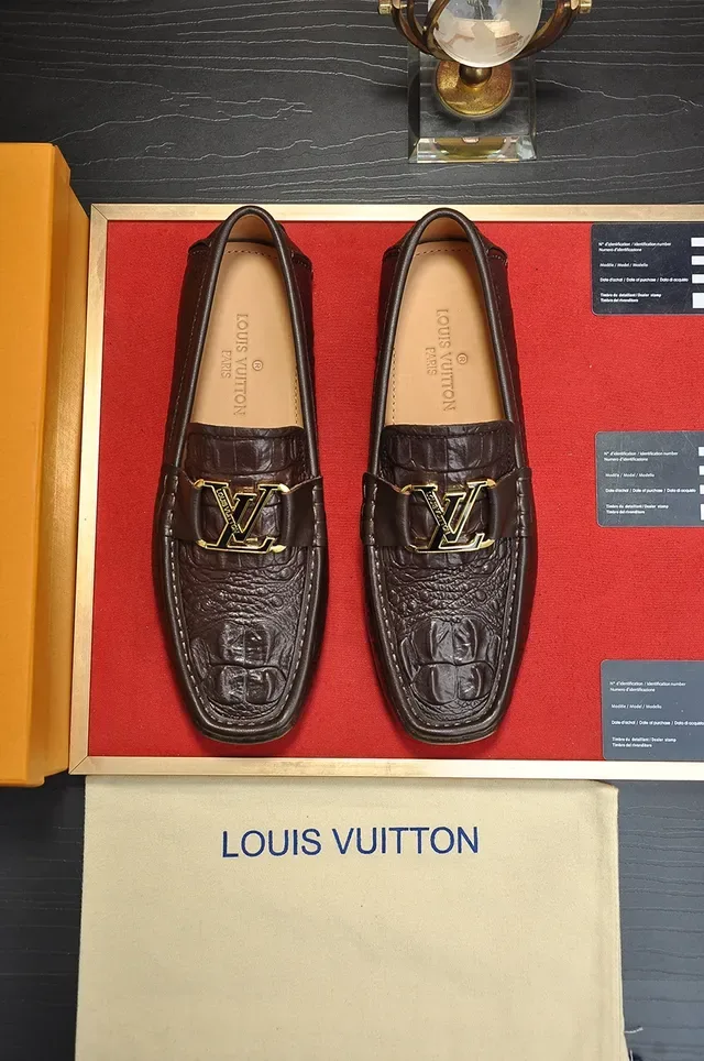 Louis Vuitton Brown Gold Crocodile-Embossed Leather LV Buckle Loafer 5