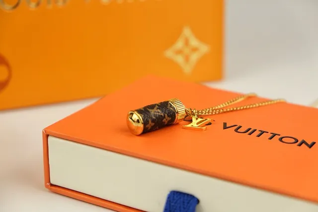 Louis Vuitton Brown Gold Cylindrical Monogram Pendant Chain Necklace 3