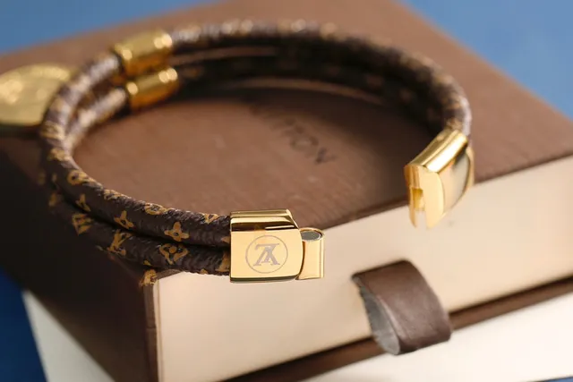 Louis Vuitton Brown Gold Double-Wrap Monogram-Coated Leather Bracelet 4