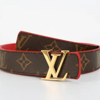 Louis Vuitton Brown Red Monogram Canvas Edge Piping Leather Belt