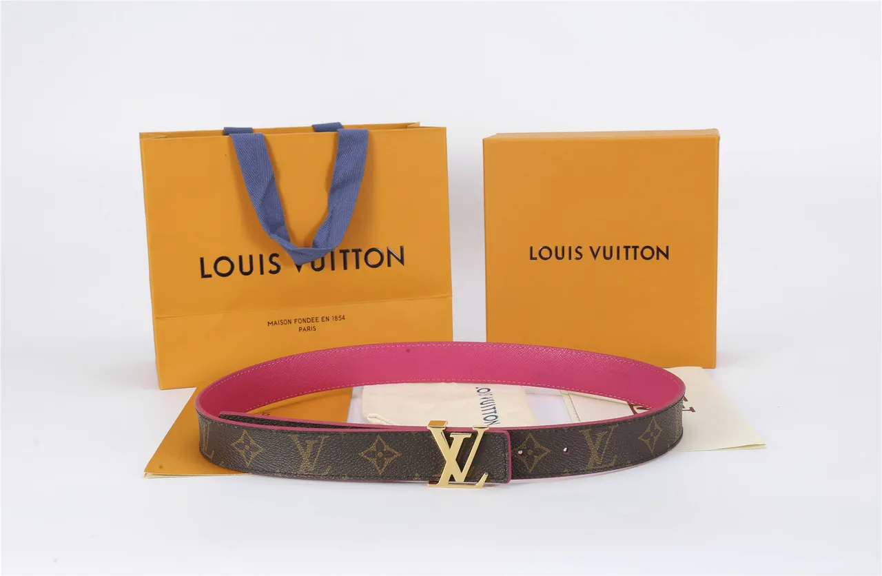 Louis Vuitton Brown Red Monogram Canvas Edge Piping Leather Belt 2