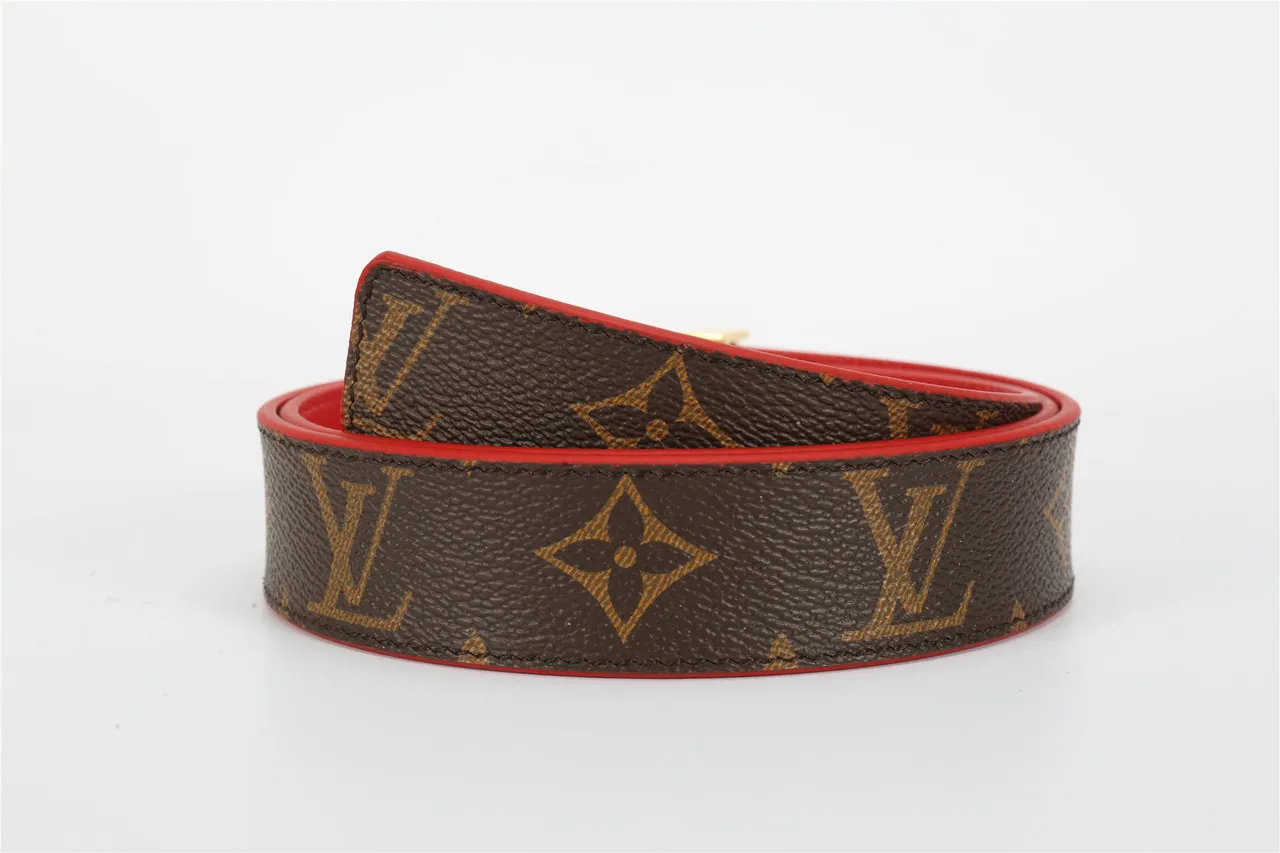 Louis Vuitton Brown Red Monogram Canvas Edge Piping Leather Belt 4