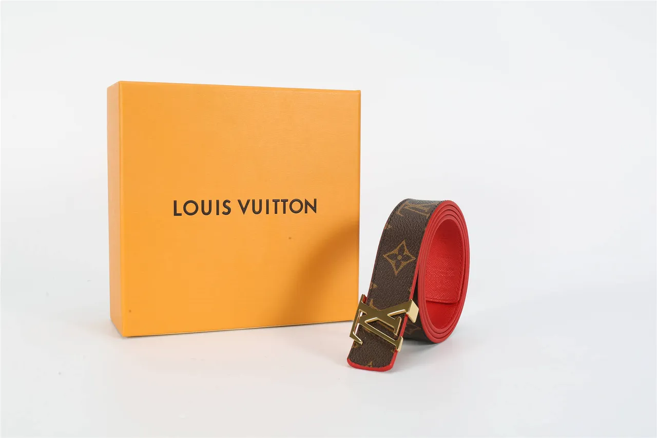 Louis Vuitton Brown Red Monogram Canvas Edge Piping Leather Belt 5
