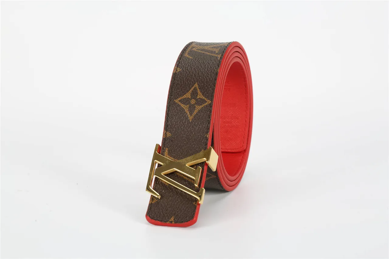 Louis Vuitton Brown Red Monogram Canvas Edge Piping Leather Belt 6