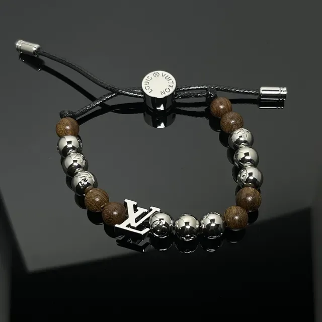 Louis Vuitton Brown Silver Beaded Mixed-Material Bracelet 2