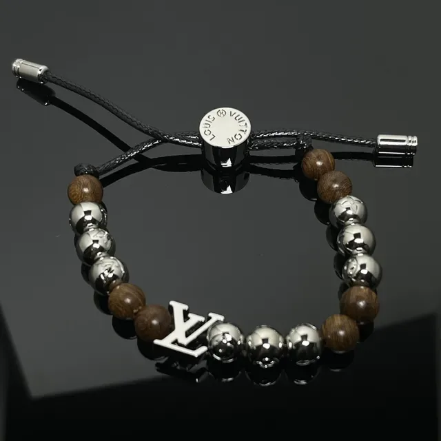Louis Vuitton Brown Silver Beaded Mixed-Material Bracelet 3