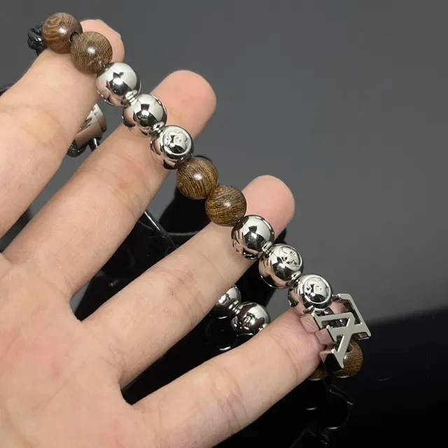 Louis Vuitton Brown Silver Beaded Mixed-Material Bracelet 4