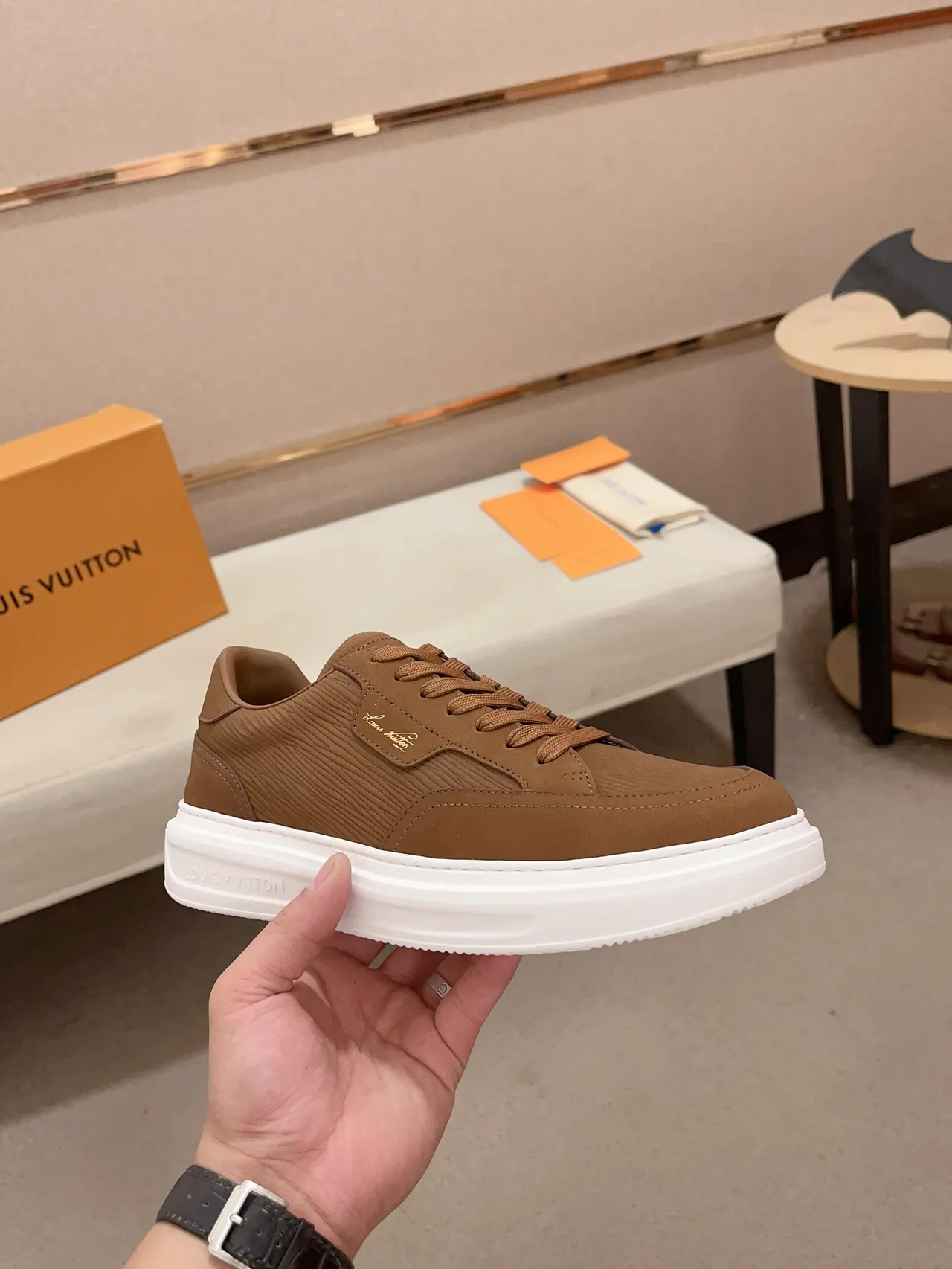 Louis Vuitton Brown White Low-Top Platform Sole Lifestyle Sneakers 4