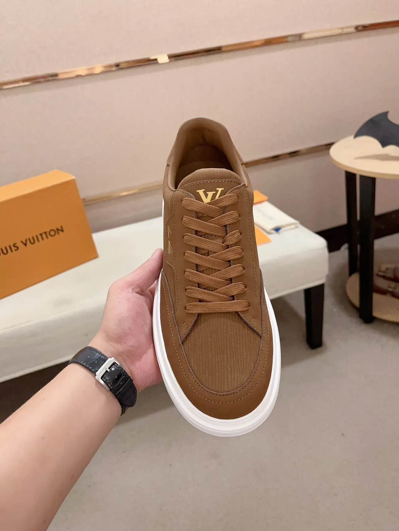 Louis Vuitton Brown White Low-Top Platform Sole Lifestyle Sneakers 5
