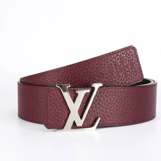 Louis Vuitton Burgundy Silver Pebbled Reversible Leather Belt