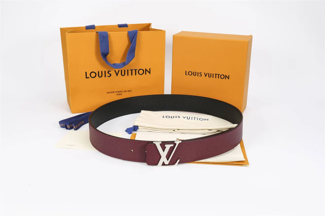 Louis Vuitton Cinto de couro reversível bordeaux prata granulado 2