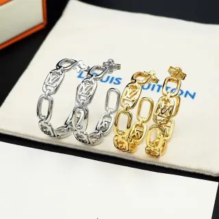 Louis Vuitton Chain Link Hoop Silver Gold Monogram-Cutout Earrings