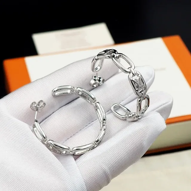 Louis Vuitton Chain Link Hoop Silver Gold Monogram-Cutout Earrings 3