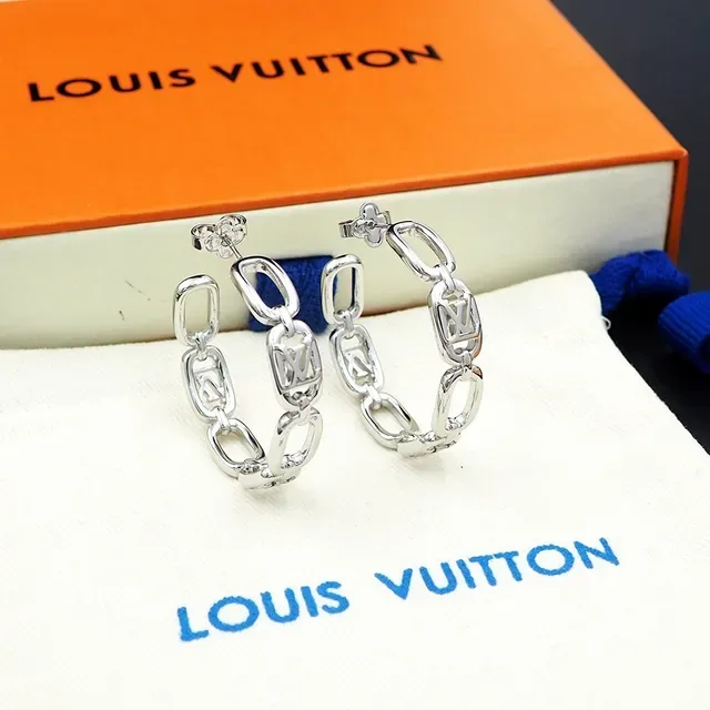 Louis Vuitton Chain Link Hoop Silver Gold Monogram-Cutout Earrings 6