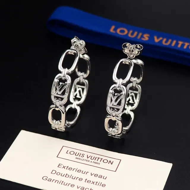 Louis Vuitton Chain Link Hoop Silver Gold Monogram-Cutout Earrings 8