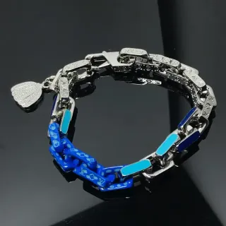 Louis Vuitton Chain Reaction Blue Silver Chunky Enamel-Accented Bracelet