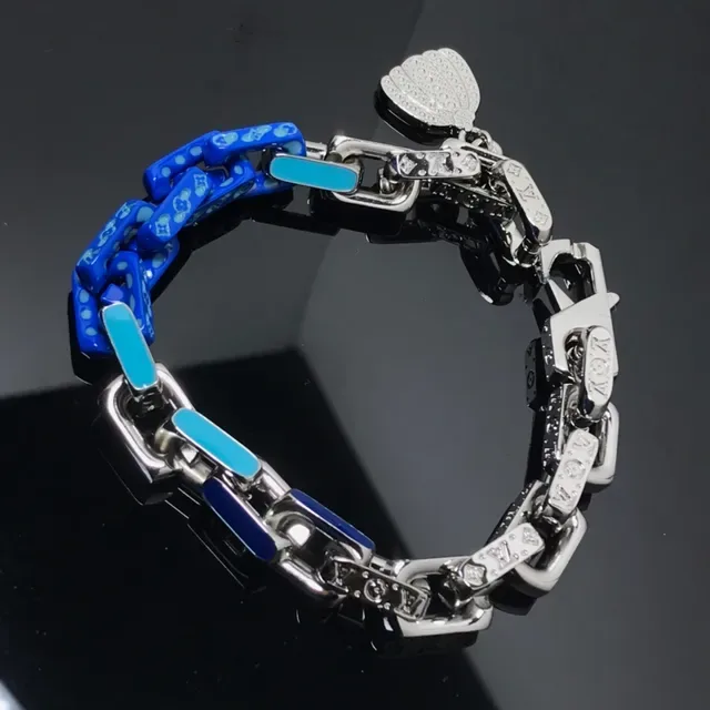 Louis Vuitton Chain Reaction Blue Silver Chunky Enamel-Accented Bracelet 2