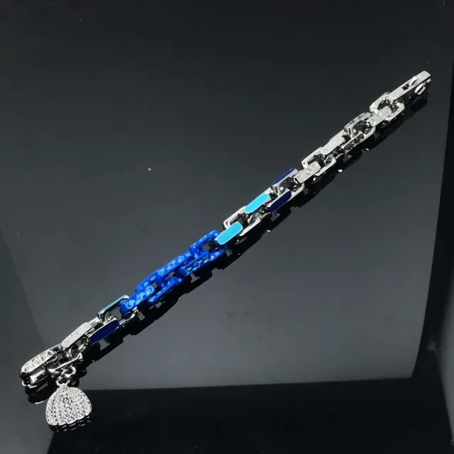 Louis Vuitton Chain Reaction Blue Silver Chunky Enamel-Accented Bracelet 3