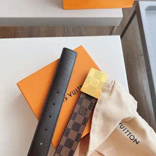 Louis Vuitton Damier Ebène and Black Leather Belt