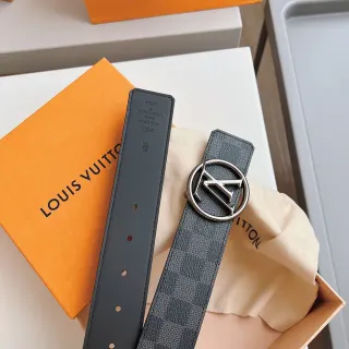 Louis Vuitton Damier Graphite Belt Gray Silver Canvas Circular LV Buckle Leather Belt