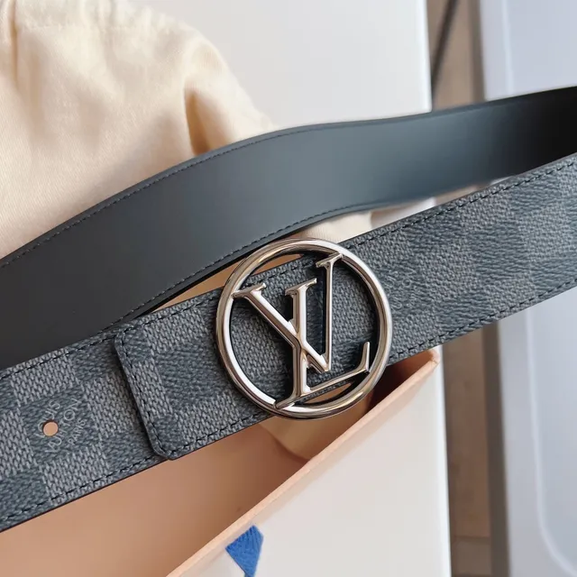 Louis Vuitton Damier Graphite Belt Gray Silver Canvas Circular LV Buckle Leather Belt 2