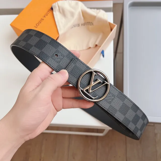 Louis Vuitton Damier Graphite Belt Gray Silver Canvas Circular LV Buckle Leather Belt 3
