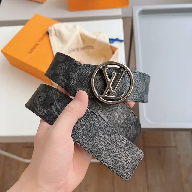 Louis Vuitton Damier Graphite Belt Gray Silver Canvas Circular LV Buckle Leather Belt 4
