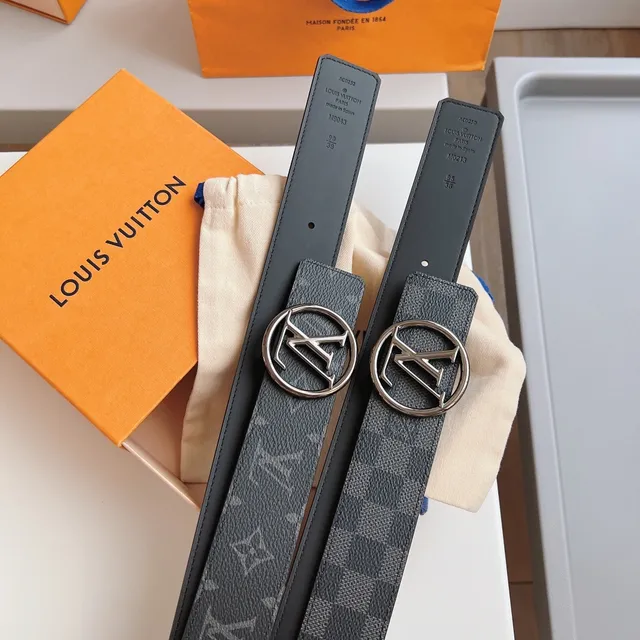 Louis Vuitton Damier Graphite Belt Gray Silver Canvas Circular LV Buckle Leather Belt 5