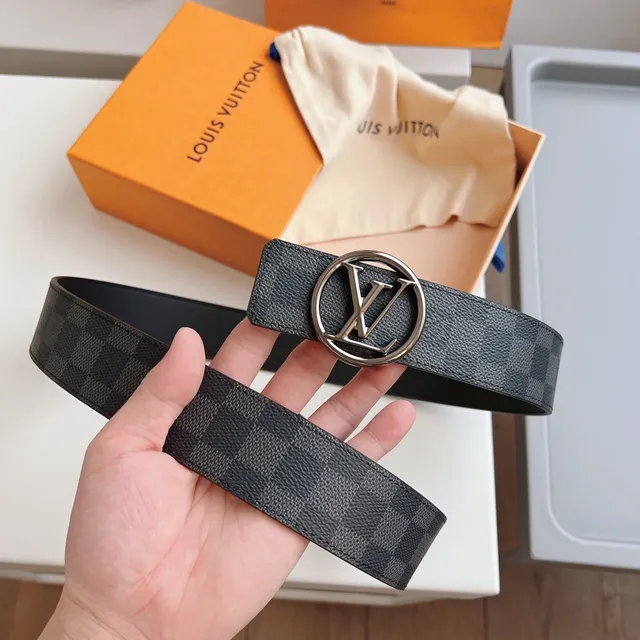 Louis Vuitton Damier Graphite Belt Gray Silver Canvas Circular LV Buckle Leather Belt 9
