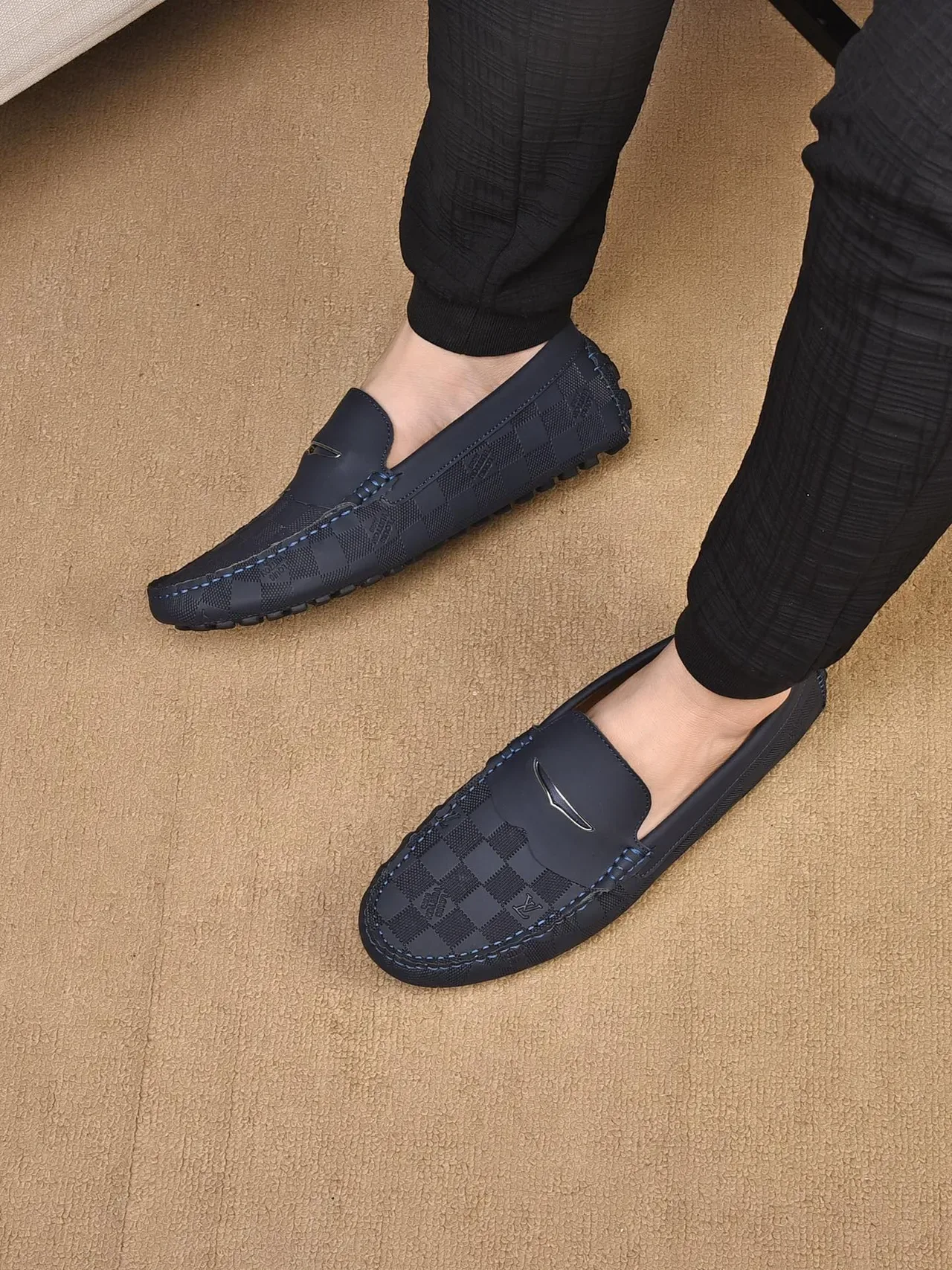 Louis Vuitton Damier Graphite Navy Beige Penny Checkered Monogram Canvas Loafer 2