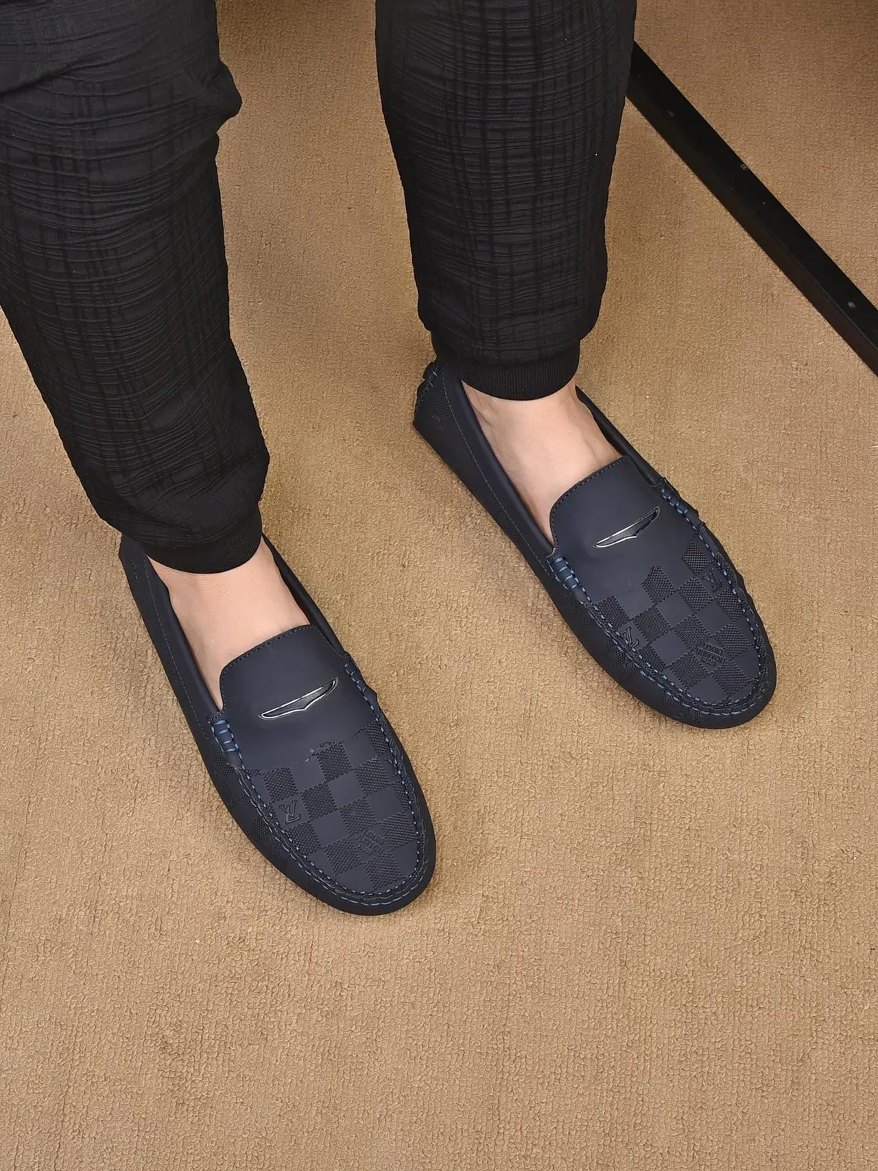 Louis Vuitton Damier Graphite Navy Beige Penny Checkered Monogram Canvas Loafer 3