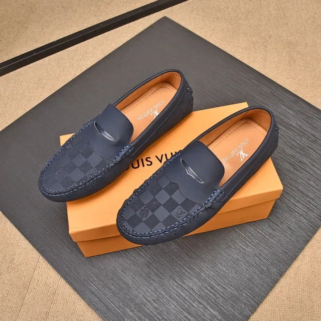 Louis Vuitton Damier Graphite Navy Beige Penny Checkered Monogram Canvas Loafer 9
