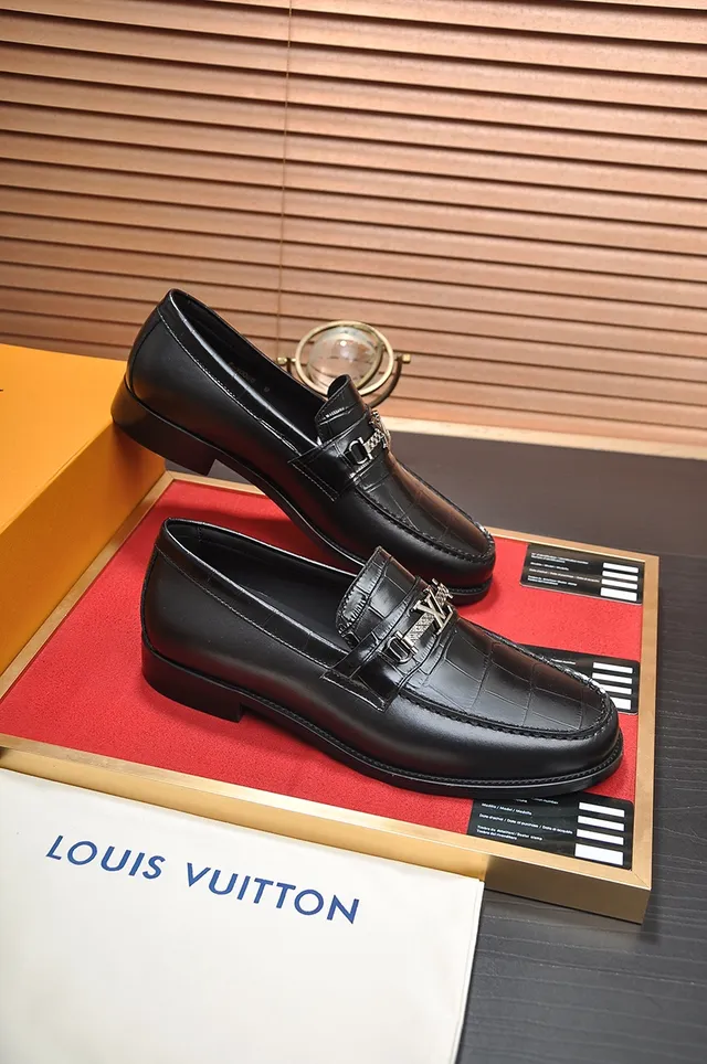 Louis Vuitton Double Monk Strap Loafer Black Gold Crocodile-Embossed Leather Loafer 4