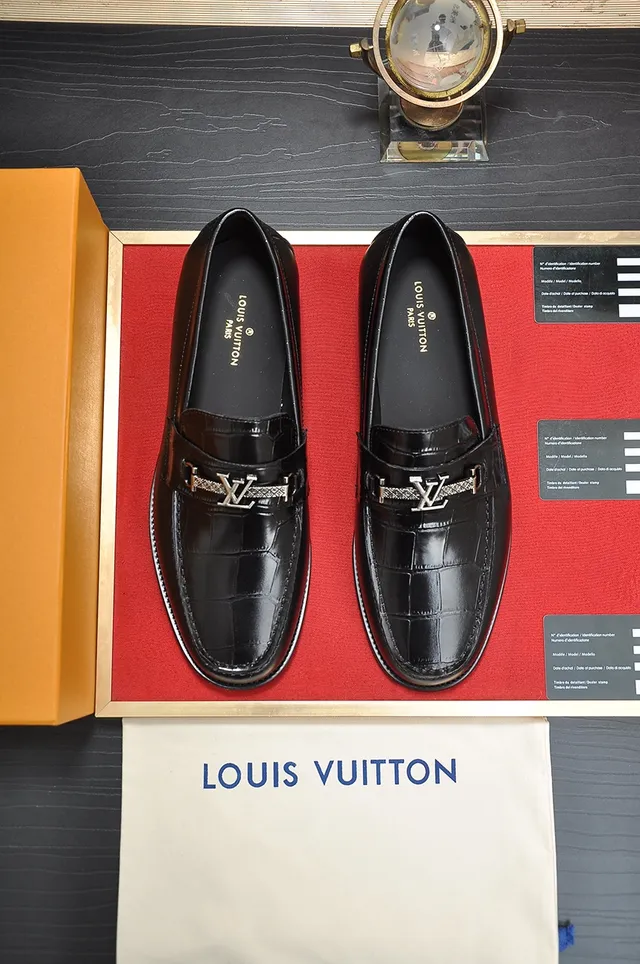 Louis Vuitton Double Monk Strap Loafer Black Gold Crocodile-Embossed Leather Loafer 5